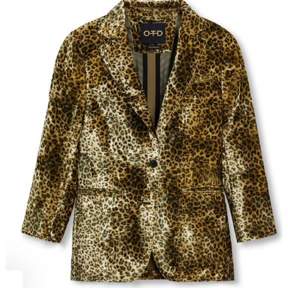 John Varvatos OTD Blazer Medium Animal Velvet Designer Button Front Cheetah New - Picture 1 of 16